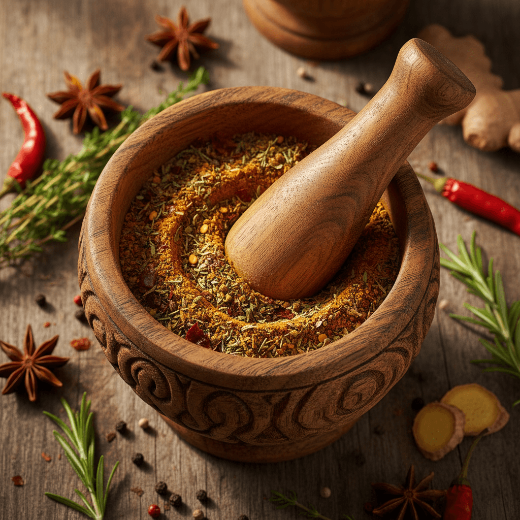Traditional West African spices and grinding tools