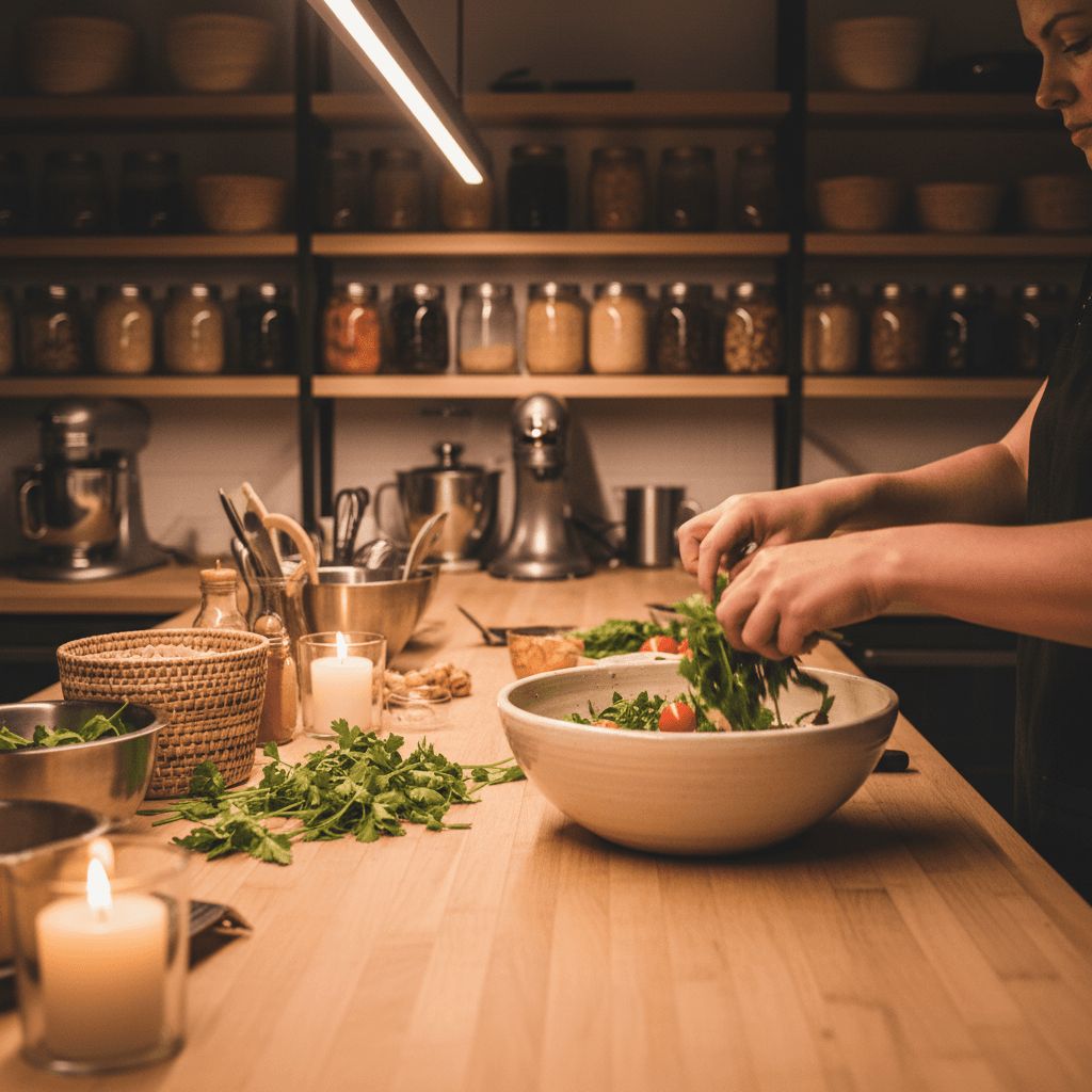 Local food preparation in New York kitchen