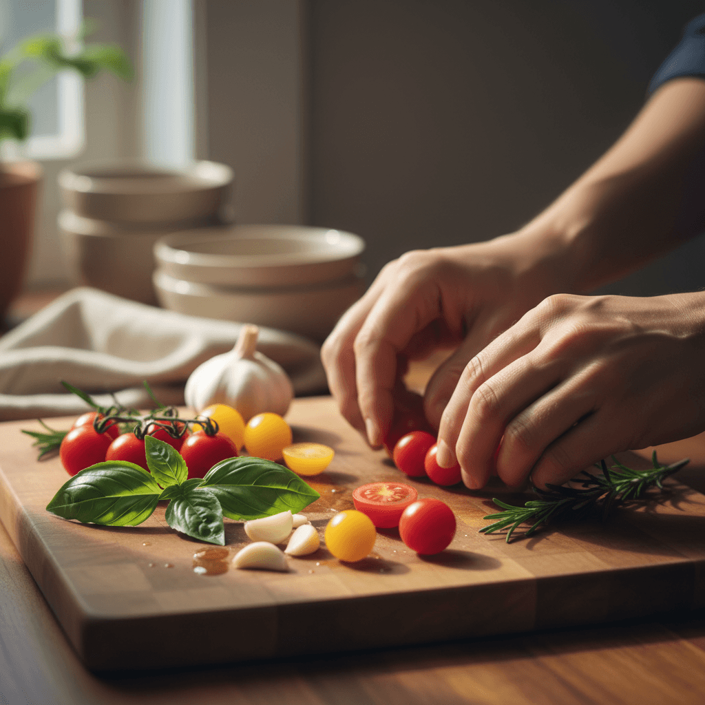 Hands preparing traditional West African wellness food with care